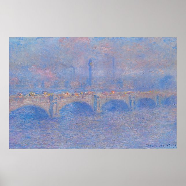 Claude Monet Waterloo Bridge Solkonststtryck Poster (Framsidan)