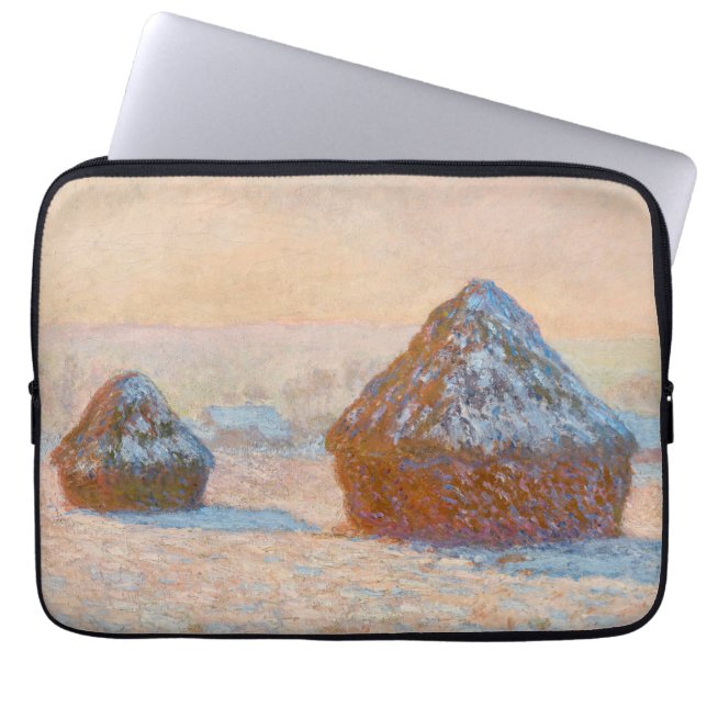 Claude Monet - Wheatstacks, Snö Effect, God morgon Laptop Fodral (Framsidan)