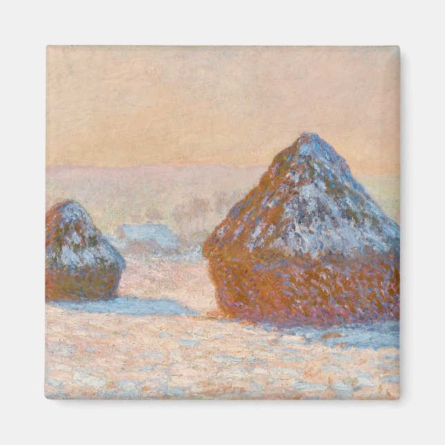 Claude Monet - Wheatstacks, Snö Effect, God morgon Magnet (Framsidan)