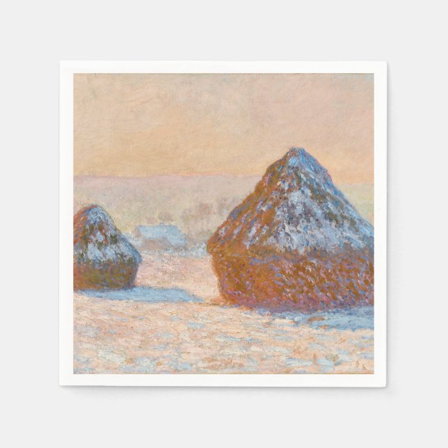 Claude Monet - Wheatstacks, Snö Effect, God morgon Pappersservett (Framsidan)