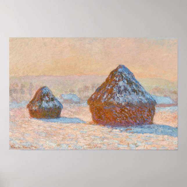 Claude Monet - Wheatstacks, Snö Effect, God morgon Poster (Framsidan)