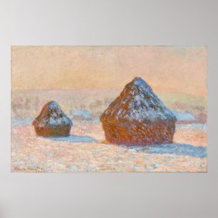 Claude Monet - Wheatstacks, Snö Effect, God morgon Poster
