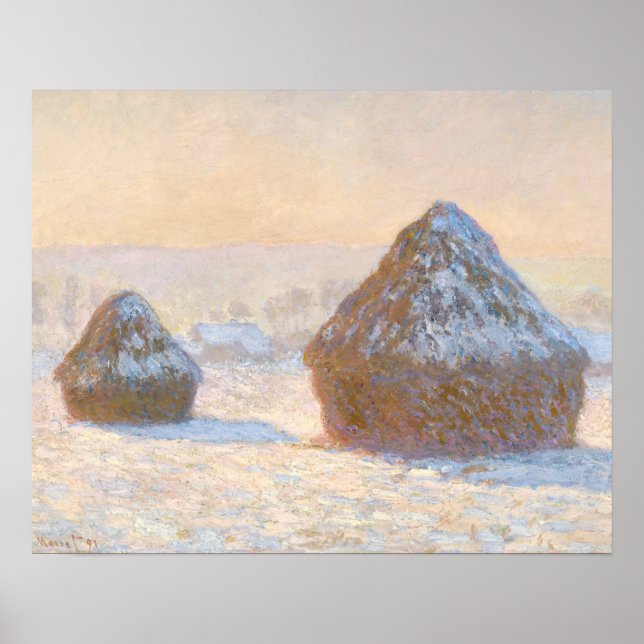 Claude Monet - Wheatstacks, Snö Effect, God morgon Poster (Framsidan)