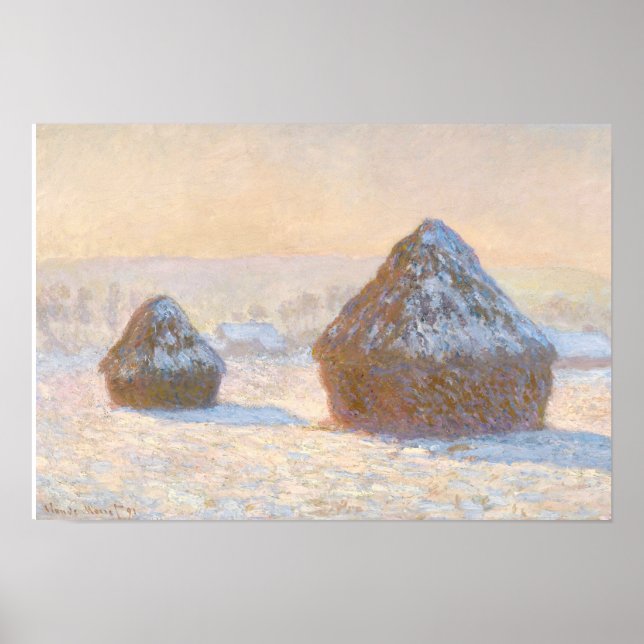 Claude Monet - Wheatstacks, Snö Effect, God morgon Poster (Framsidan)