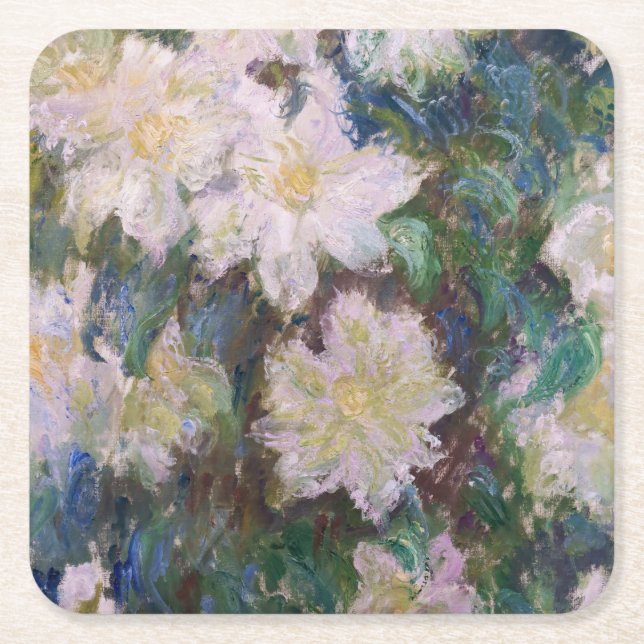 Claude Monet - White Clematis Underlägg Papper Kvadrat (Framsidan)