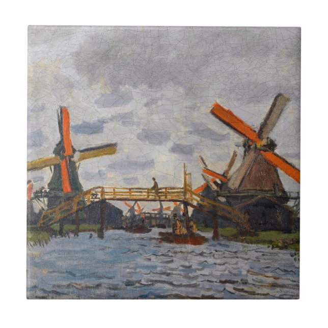 Claude Monet - Windmills nära Zaandam Kakelplatta (Framsidan)