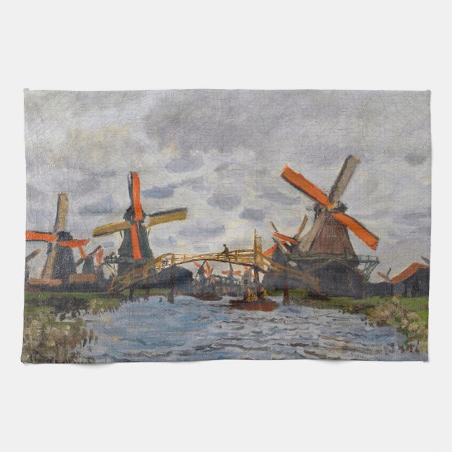Claude Monet - Windmills nära Zaandam Kökshandduk (Horisontell)