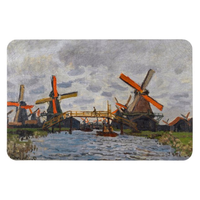 Claude Monet - Windmills nära Zaandam Magnet (Horisontell)