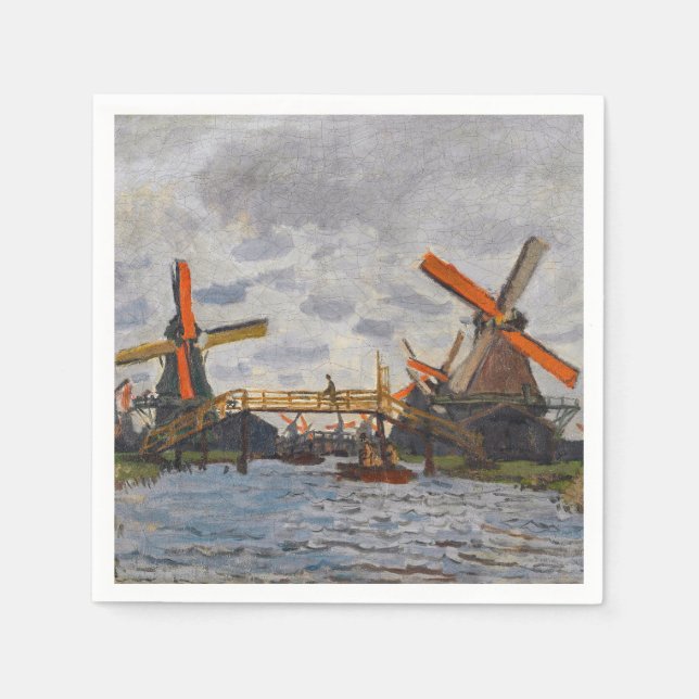 Claude Monet - Windmills nära Zaandam Pappersservett (Framsidan)