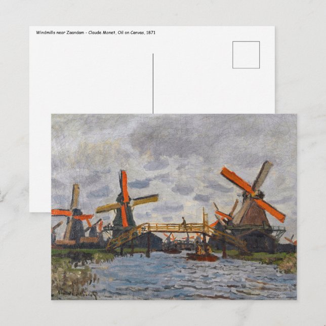 Claude Monet - Windmills nära Zaandam Vykort (Fram/baksida)