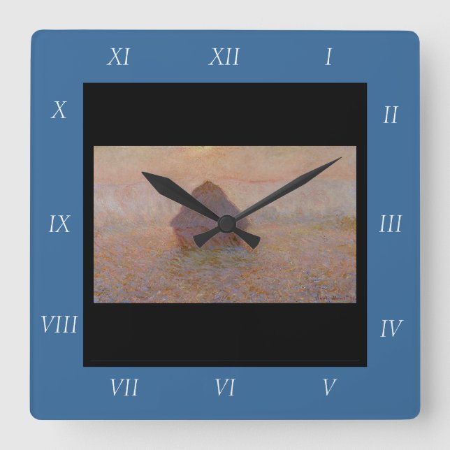 Claude Monets Grainstack, Sol i Mist (1891) Fyrkantig Klocka (Framsida)