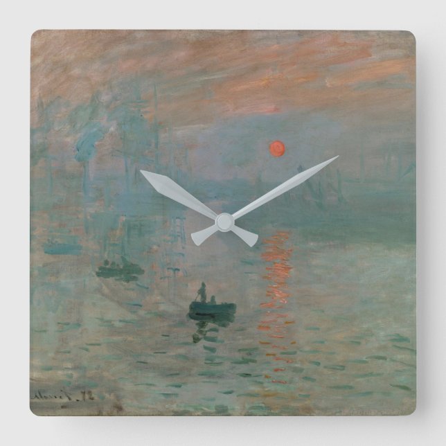 Claude Monets Impression Sunrise (soleillevant) Fyrkantig Klocka (Framsida)