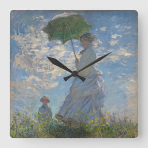 Claude Monets kvinna med parasol (The Stroll) Fyrkantig Klocka