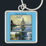 Claude Monets målningar av berömden Fyrkantig Silverfärgad Nyckelring<br><div class="desc">Berömd av Claude Monet: Segelbåt i le Petit Gennevilliers,  Ro i Garden i Montgeron och Arm i Seine i Giverny.</div>