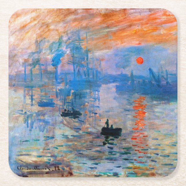 Claude Monets Sunrise Underlägg Papper Kvadrat (Framsidan)