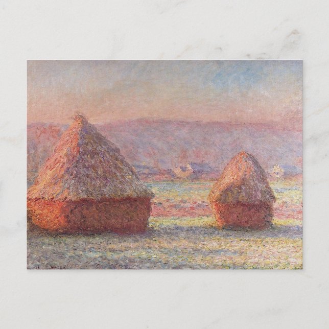 Claude Monets vita frost Sunrise (Haystacks) Vykort (Framsida)