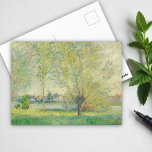 Claude Monets Willows Vykort<br><div class="desc">Denna vackra målning av Claude Monet har en scen som är löst målad med en palett från färg domineras nästan helt av coola av vår, sage, selleri och kellint grönt samt stål- och havsblått. Golden gult daubs i den nedre högerna antyder blomning, och löv på träd skapas med tunna, uppåtriktade...</div>