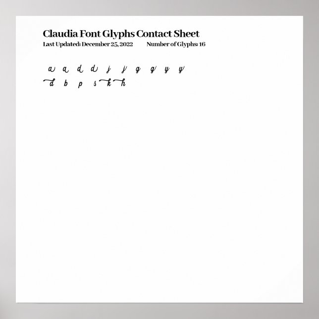 Claudia Font Glyph Contact Lakan Poster (Framsidan)