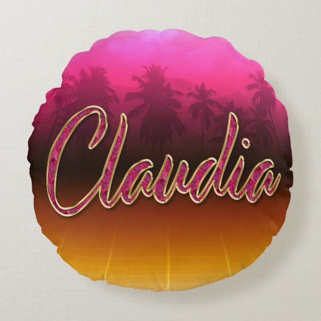 Claudia Vorname Name golden pink Kissen Rund Kudde (Framsidan)
