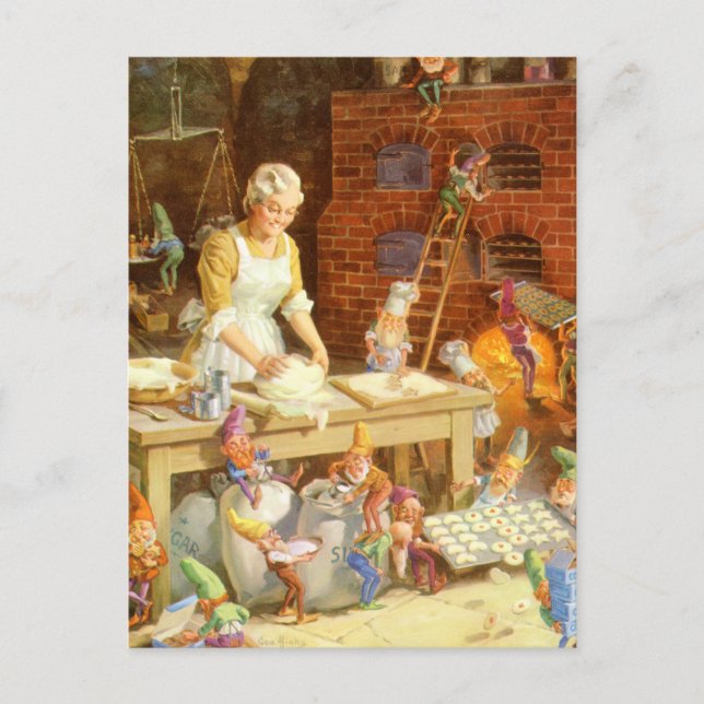 Claus och Santa's Elves Bake Cookies Helg Vykort (Framsida)