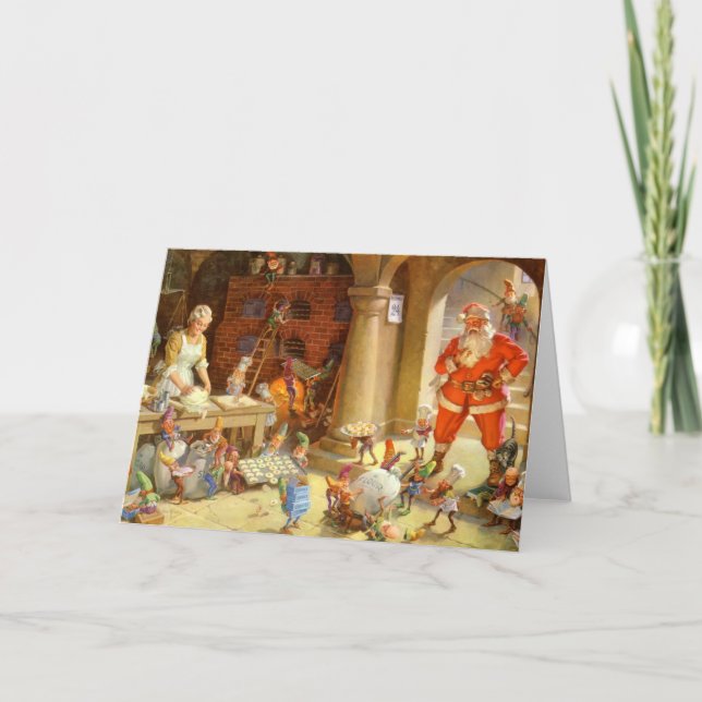 Claus & Santas Elves bakar julkakor Helgkort (Framsida)