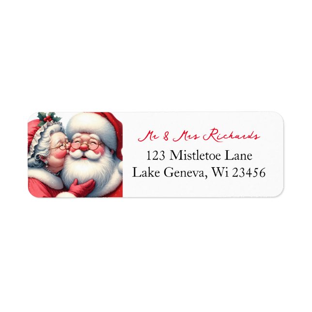 Clause Kissing Santa Cute-julen Returadress Etikett (Framsidan)