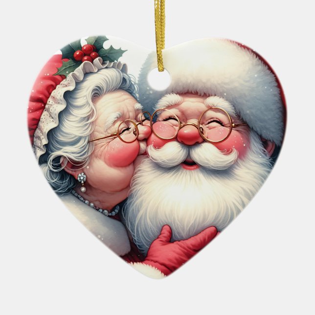 Clause Kissing Santa Personlig jul Julgransprydnad Keramik (Framsidan)