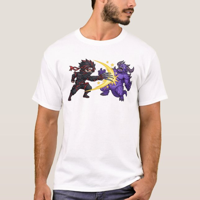 Claw Strike Ninja vs Monster Chibi Anime RPG-spel T Shirt (Framsida)