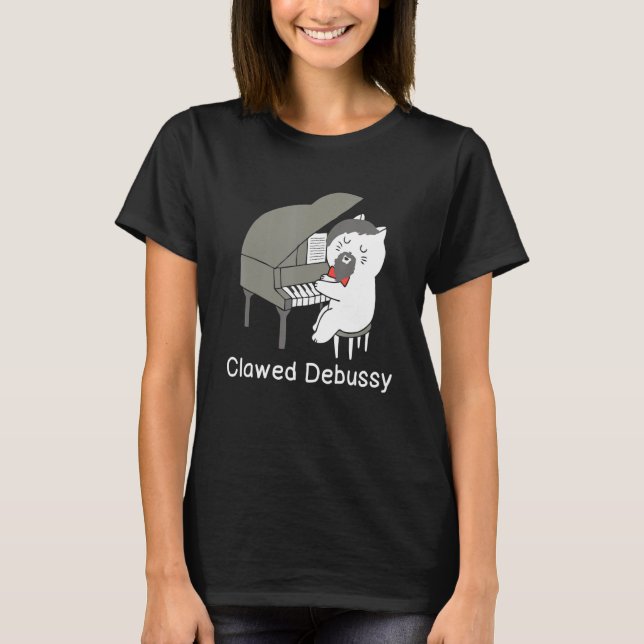 Clawdebussy Cat Piano Classical Music Composer T Shirt (Framsida)