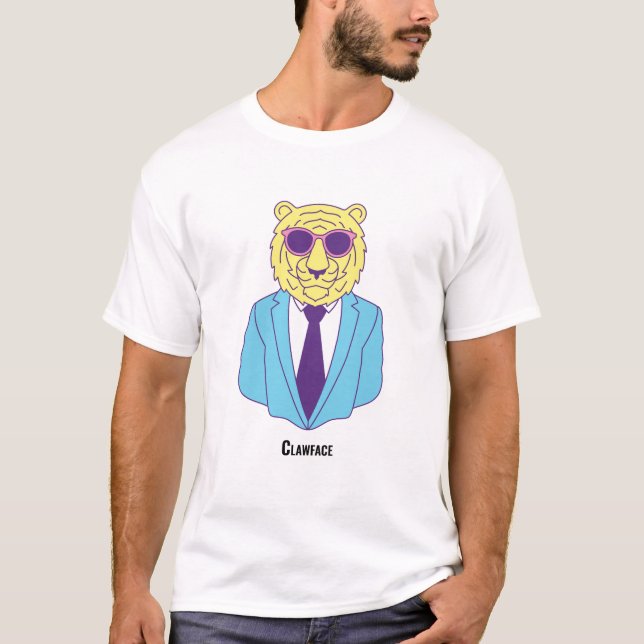 Clawface - Blue Kostym Tiger med Rosa Shades T-Shi T Shirt (Framsida)