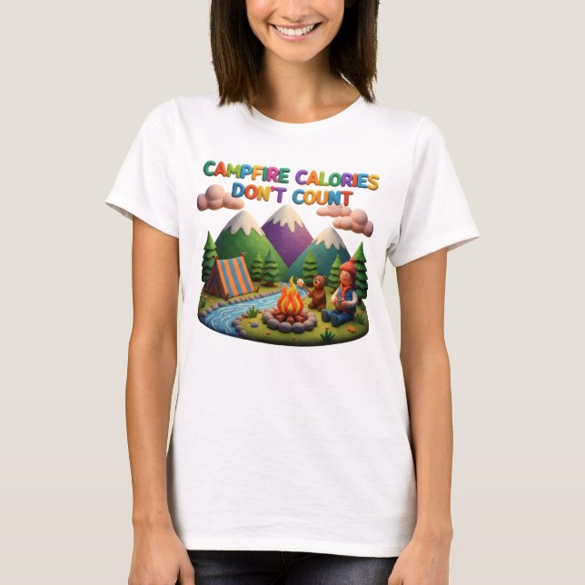 Clay Art “Campfire Calories Don’t Count” Scene T Shirt (Framsida)