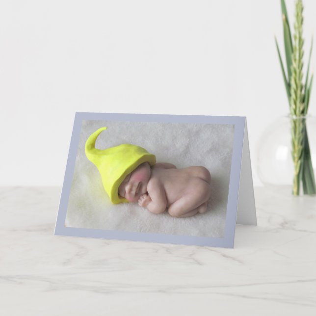 Clay Baby Sleeping på Tummy, Elf Hat, skulpture Kort (Framsida)