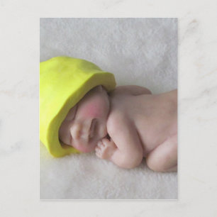 Clay Baby Sleeping på Tummy, Elf Hat, skulpture Vykort