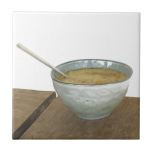 Clay Bowl Spoon Oats Porridge Bord Kakelplatta