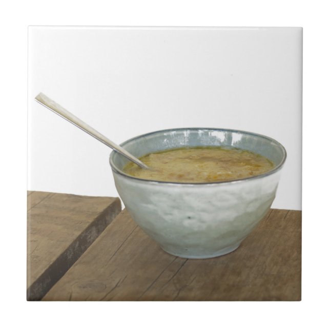 Clay Bowl Spoon Oats Porridge Bord Kakelplatta (Framsidan)