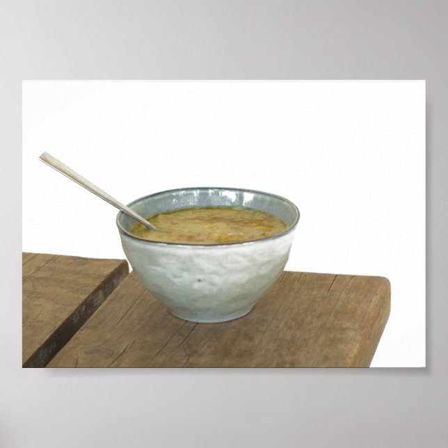 Clay Bowl Spoon Oats Porridge Wooden Bord Poster (Framsidan)
