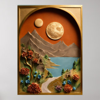 "Clay Canvas: Moonlit Magic in Swiss Alpernas" Poster