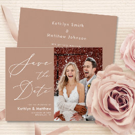Clay Elegant Script Modern Photo Simple Bröllop Spara Datumet