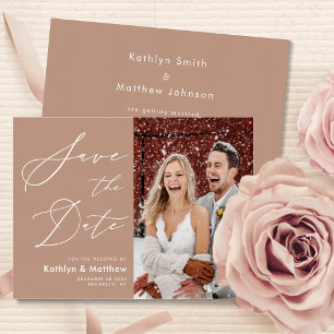 Clay Elegant Script Modern Photo Simple Bröllop Spara Datumet