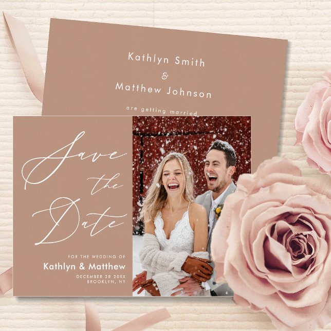 Clay Elegant Script Modern Photo Simple Bröllop Spara Datumet (Skapare uppladdad)