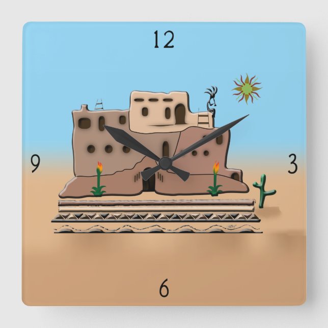 Clay House Square Wall Clock Fyrkantig Klocka (Framsida)