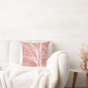 Clay Orange Peach White Träd Grenar Kudde