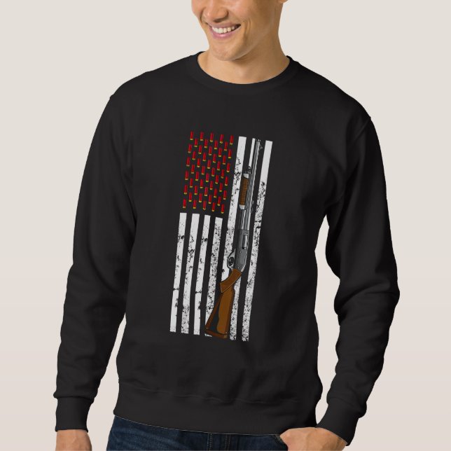 Clay Pigeon skjuter USA flagga Pistol-patronen Fl Lång Ärmad Tröja (Framsida)