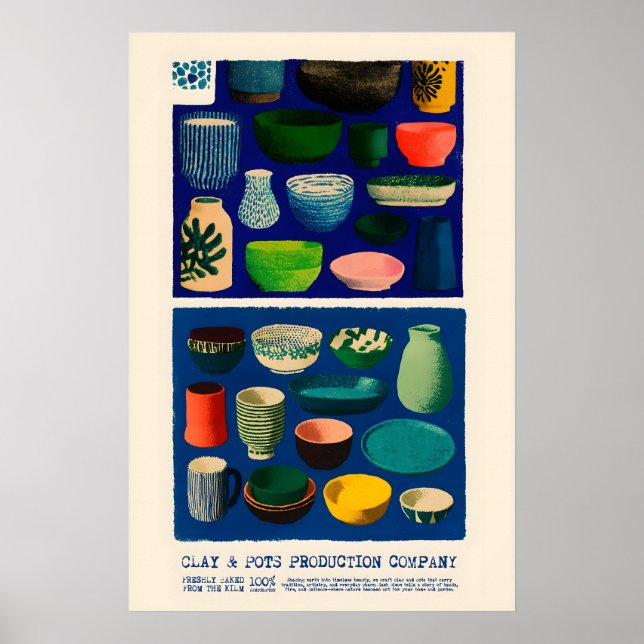 Clay & Pots Poster Midcentury Ceramic Art Print – (Framsidan)