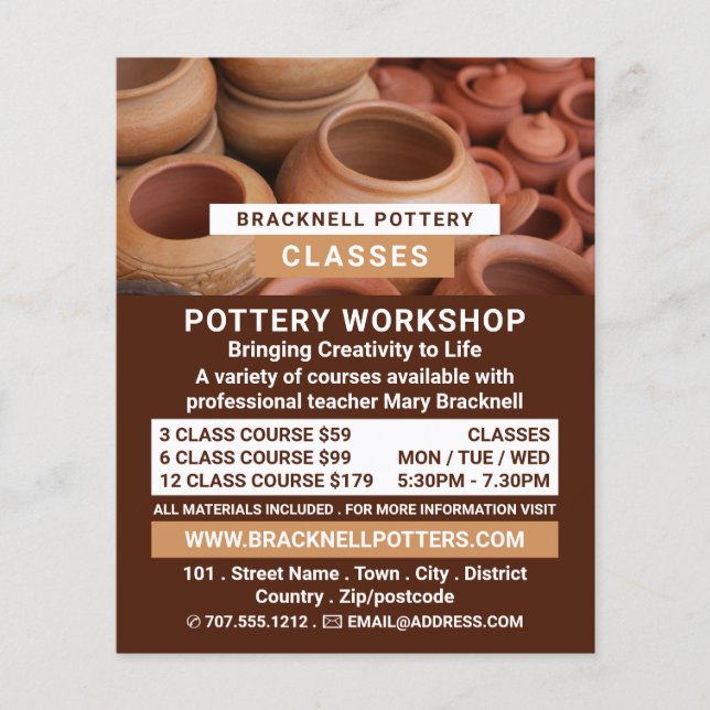 Clay Pots, Pottery Classes, Potters Advertising Flygblad (Framsidan)