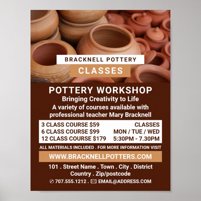 Clay Pots, Pottery Classes, Potters Advertising Poster (Framsidan)