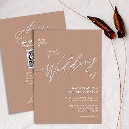 Clay QR-kod allt i ett modernt skript Chic Bröllop Inbjudningar