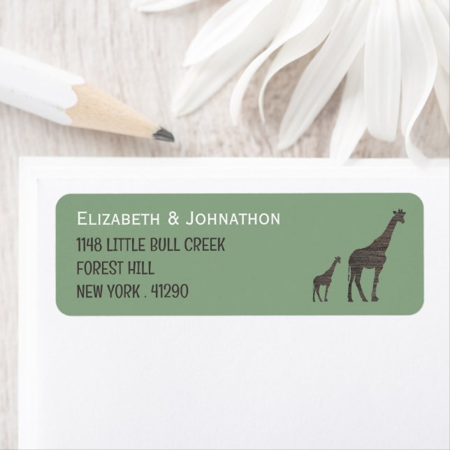 Clay Safari Giraffe, Rustic Bröllop Returadress Etikett (Insitu)