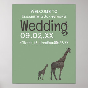 Clay Safari Giraffe, Rustic Bröllop Welcome Poster