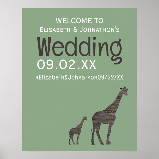 Clay Safari Giraffe, Rustic Bröllop Welcome Poster (Framsidan)